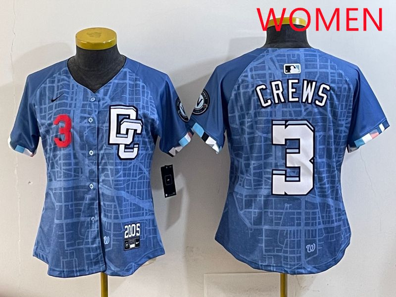 Women Washington Nationals #3 Crews Blue Joint Name 2025 Nike MLB Jersey style 2